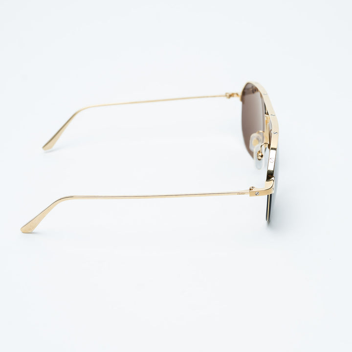 Gold Metal Santos de Cartier Aviator Sunglasses with Black Lenses. (view 3)