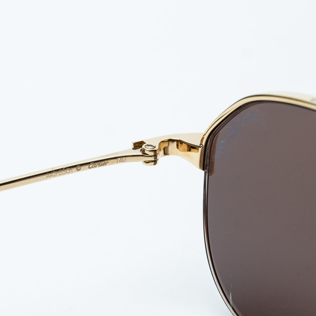 Gold Metal Santos de Cartier Aviator Sunglasses with Black Lenses. (view 5)