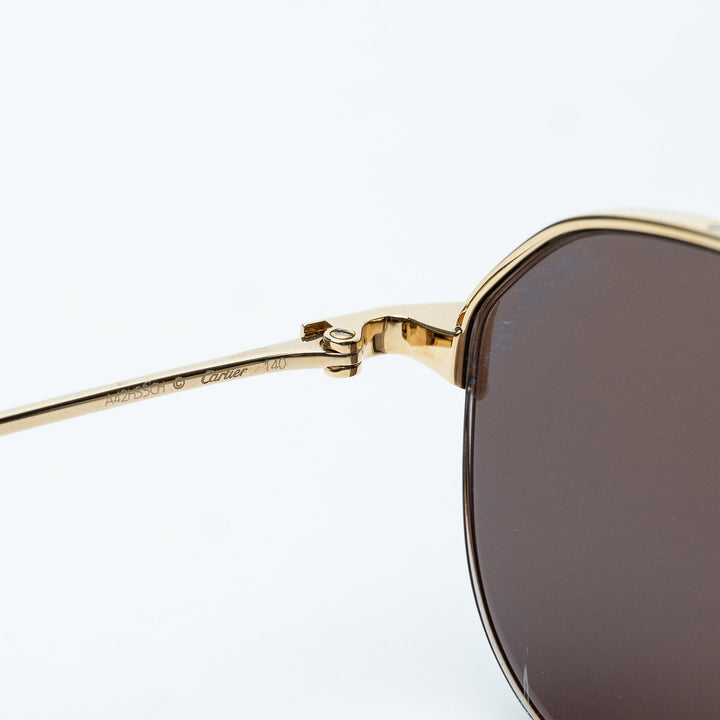 Gold Metal Santos de Cartier Aviator Sunglasses with Black Lenses. (view 5)