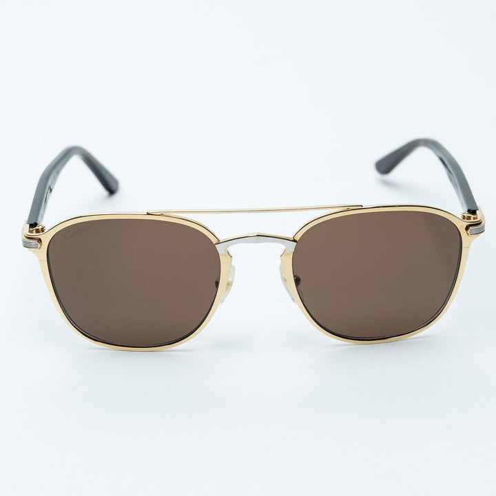 Gold and Brown Metal Aviator Sunglasses. (view 2)