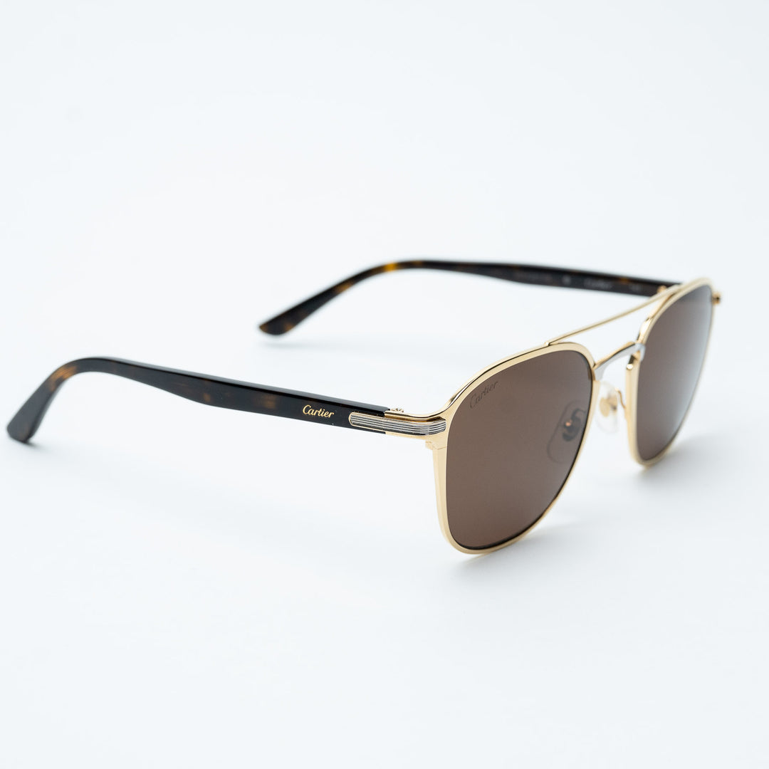 Gold and Brown Metal Aviator Sunglasses. (front)