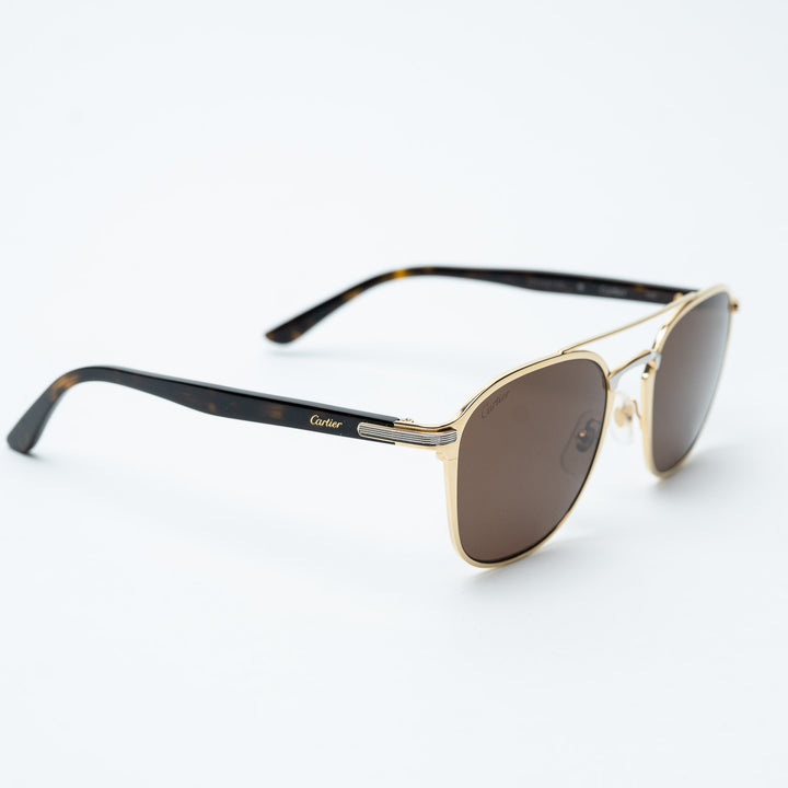 Gold and Brown Metal Aviator Sunglasses. (front)