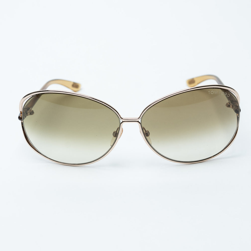 Gold and Green Metal Oversized Round Sunglasses. (view 2)