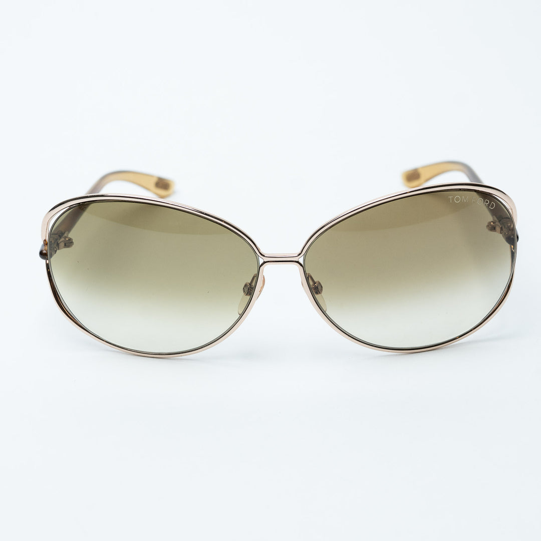 Gold and Green Metal Oversized Round Sunglasses. (view 2)