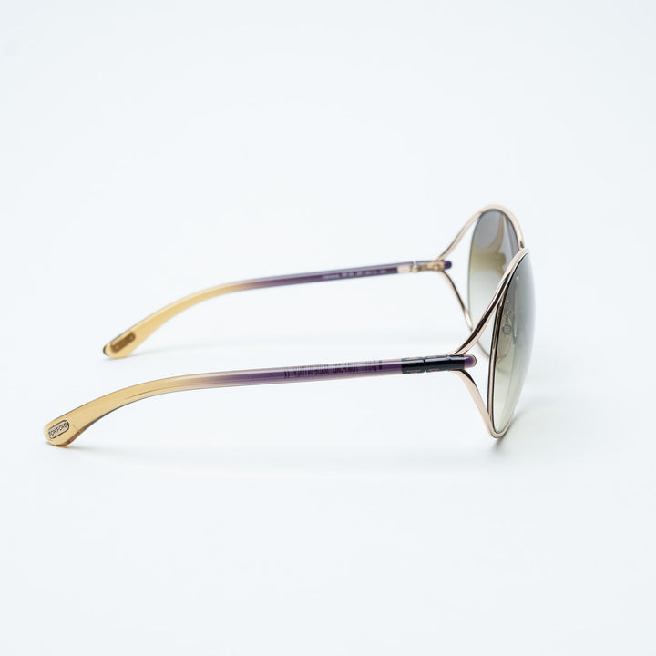 Gold and Green Metal Oversized Round Sunglasses. (view 3)