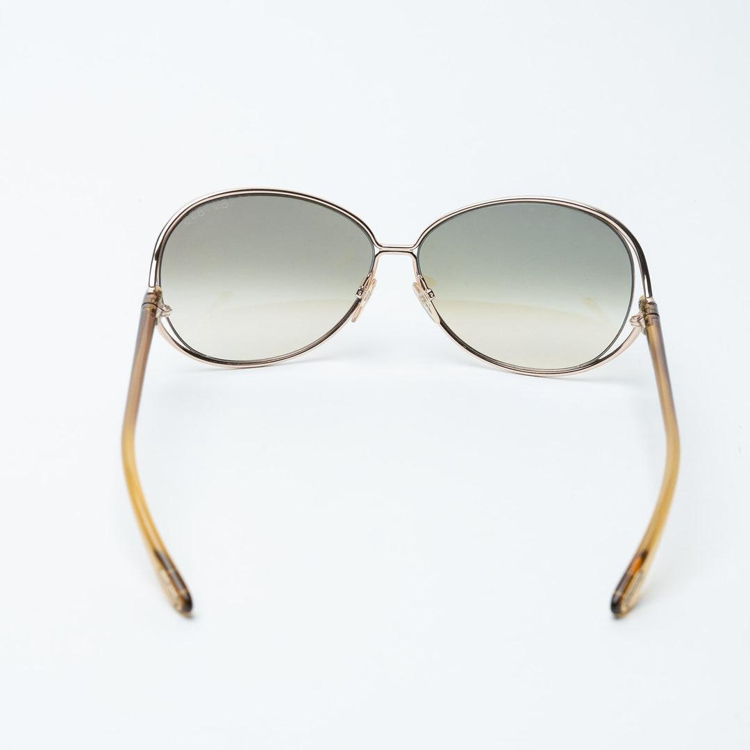 Gold and Green Metal Oversized Round Sunglasses. (view 4)