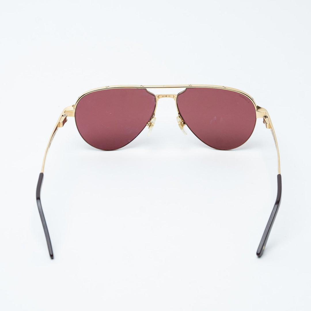 Gold Metal Santos de Cartier Aviator Sunglasses with Burgundy Lenses. (view 4)