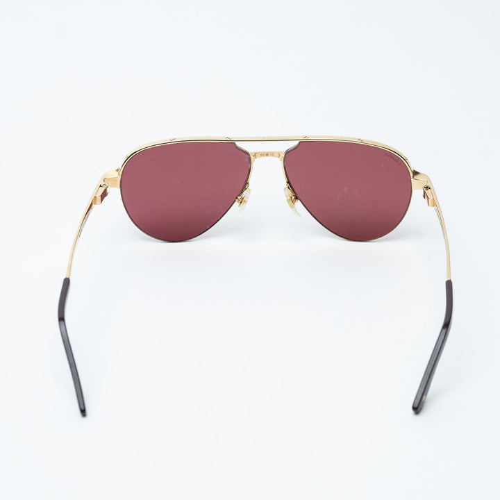 Gold Metal Santos de Cartier Aviator Sunglasses with Burgundy Lenses. (view 4)