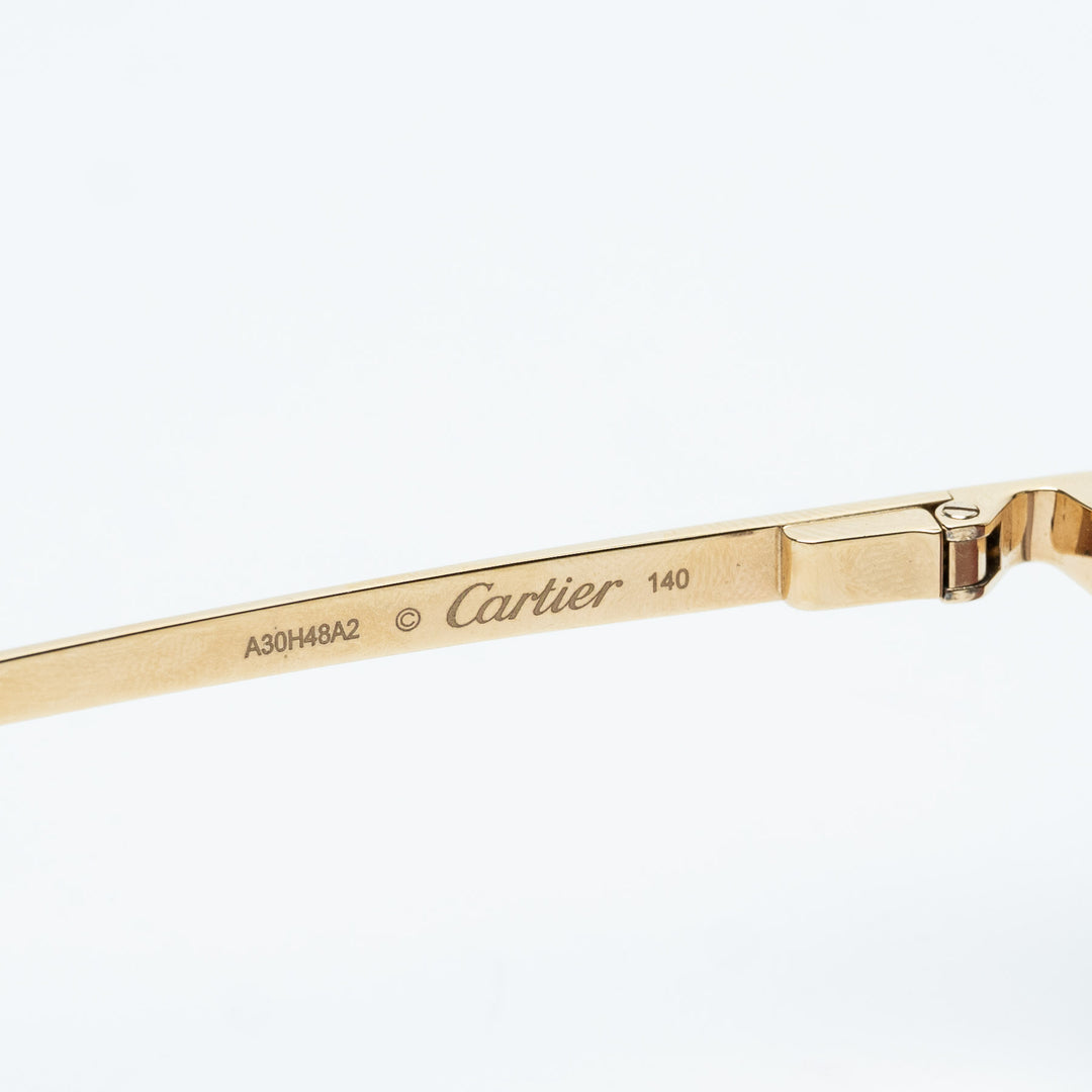 Gold Metal Santos de Cartier Aviator Sunglasses with Burgundy Lenses. (view 5)