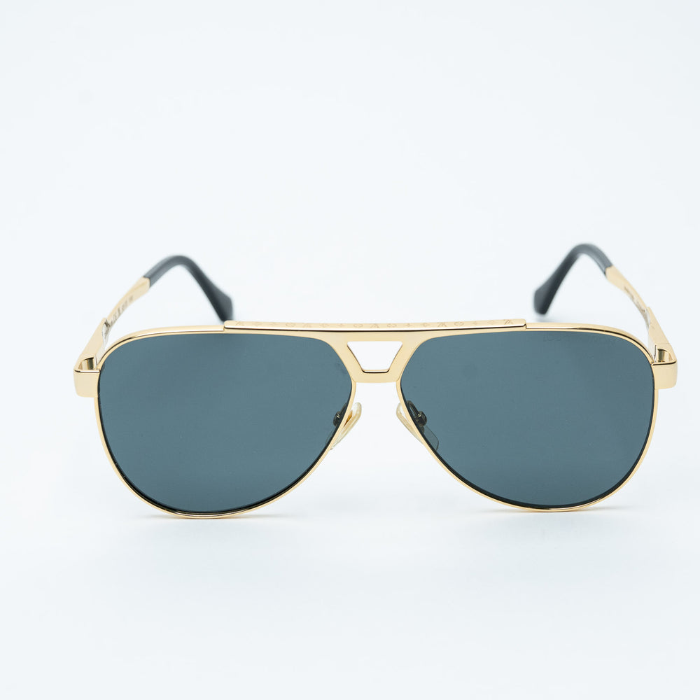 Gold and Gray Metal Aviator Sunglasses. (view 2)