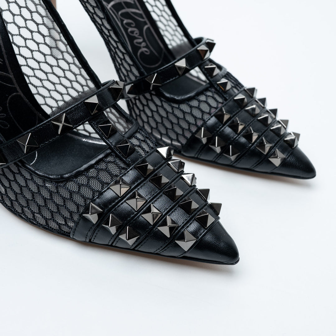 Valentino Black Mesh & Leather Rockstud Alcove Pumps Size 38