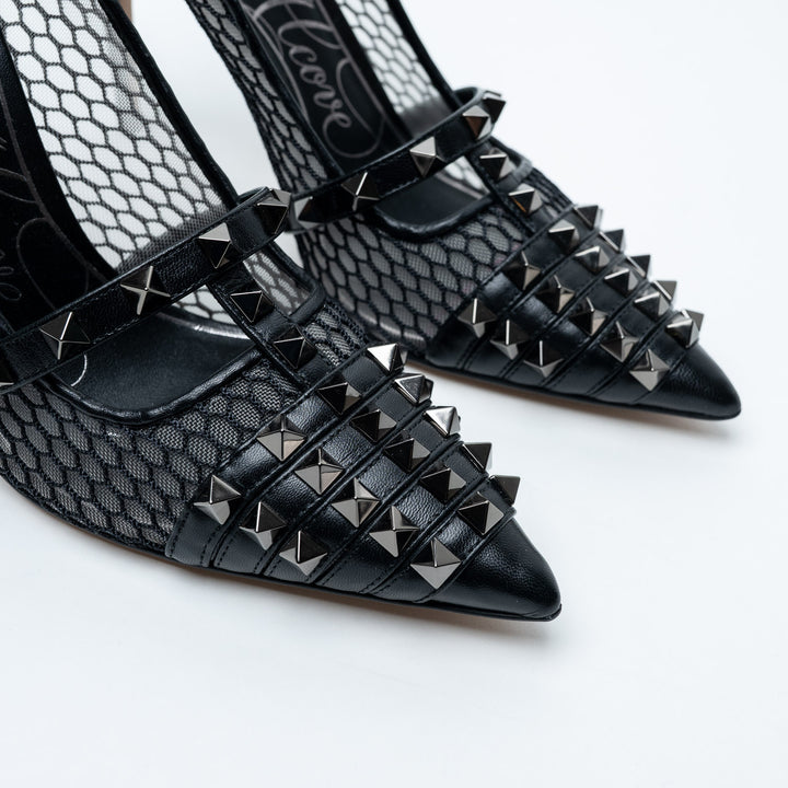 Valentino Black Mesh & Leather Rockstud Alcove Pumps Size 38