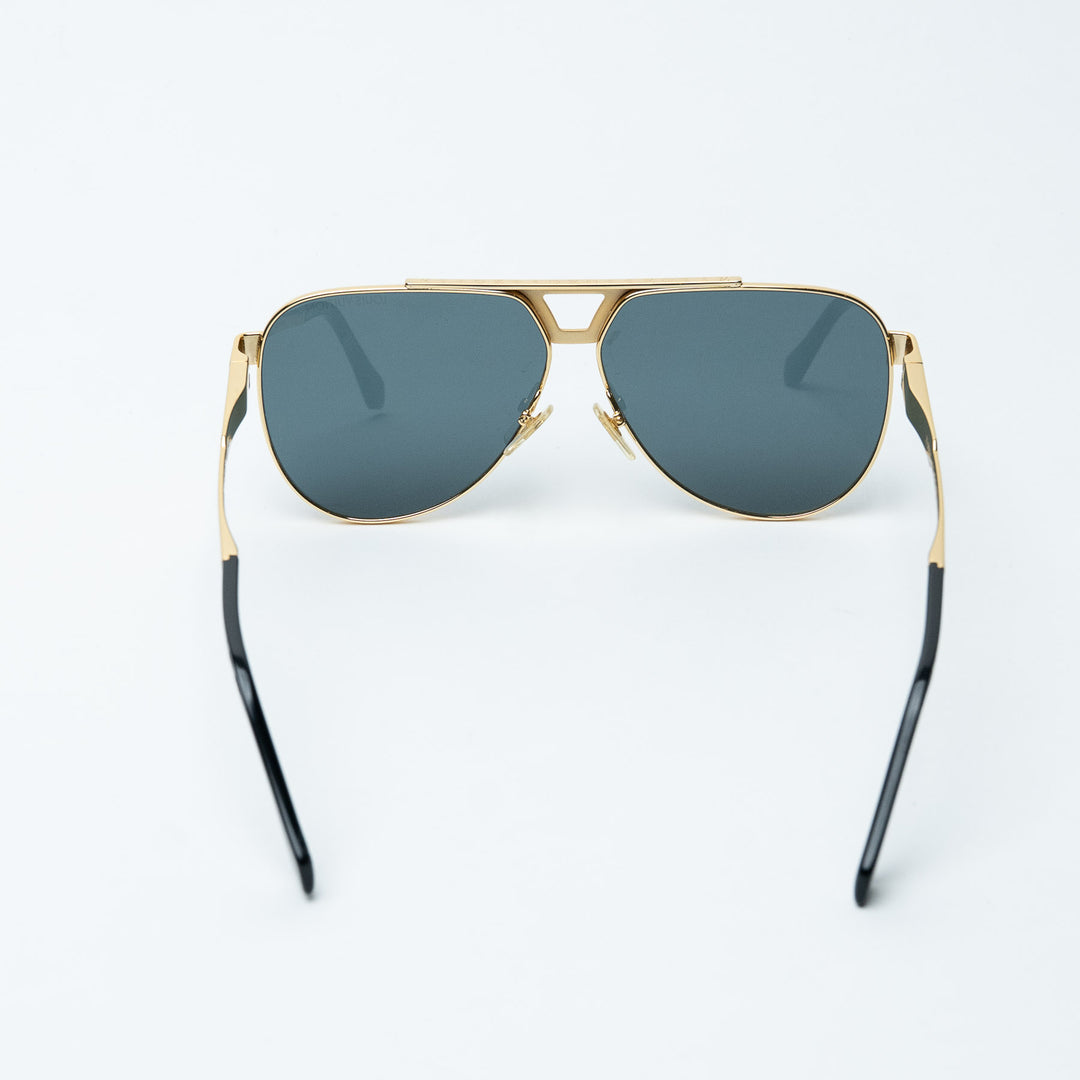 Gold and Gray Metal Aviator Sunglasses. (view 4)