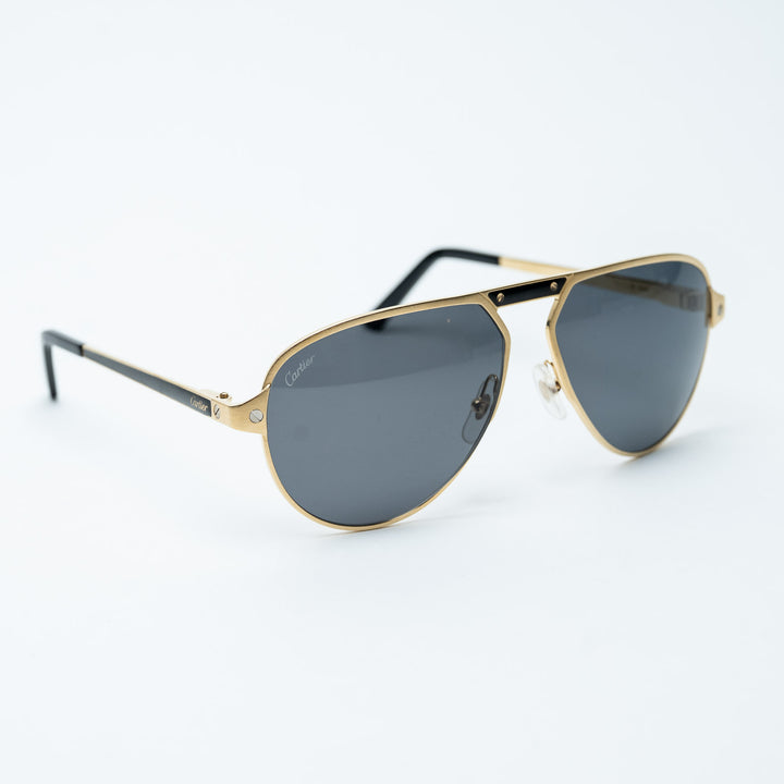 Gold Metal Santos de Cartier Single Bridge Aviator Sunglasses. (front)