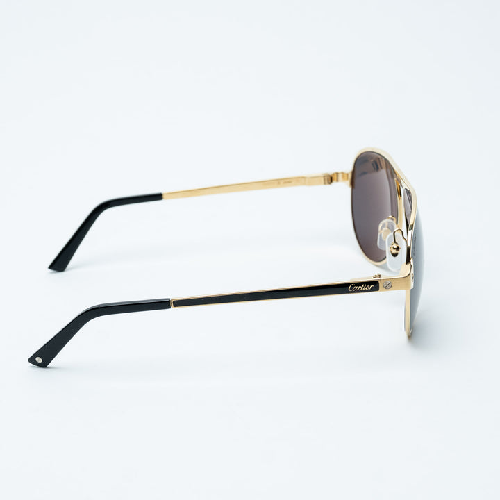 Gold Metal Santos de Cartier Single Bridge Aviator Sunglasses. (view 3)