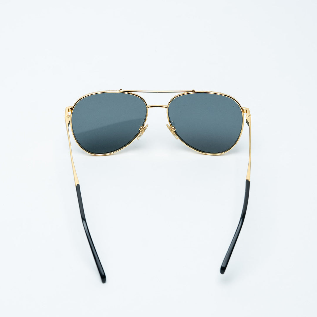 Gold and Gray Metal Round Aviator Sunglasses. (view 4)