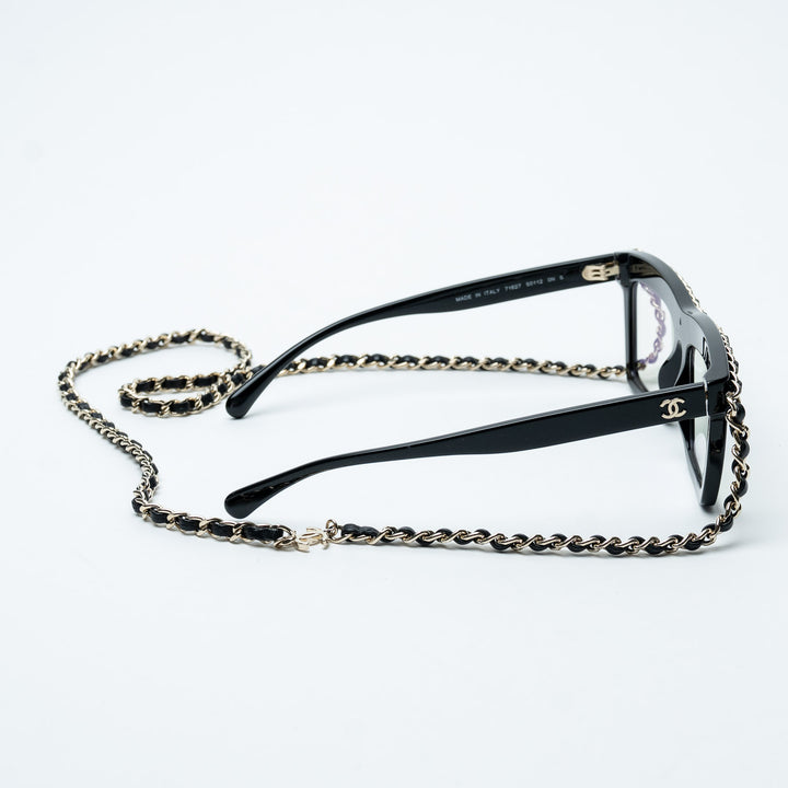 Pre-Loved Chanel™ Black Rectangle Frame Eyeglasses with chain design