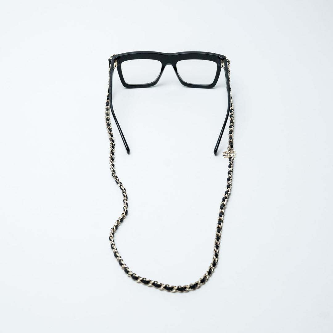 Pre-Loved Chanel™ Black Rectangle Frame Eyeglasses with chain design