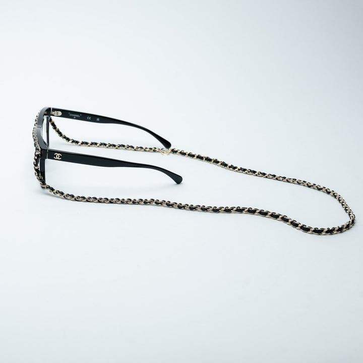 Pre-Loved Chanel™ Black Rectangle Frame Eyeglasses with chain design