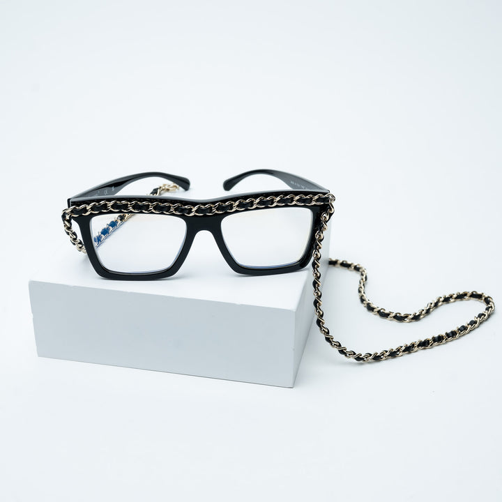 Pre-Loved Chanel™ Black Rectangle Frame Eyeglasses with chain design