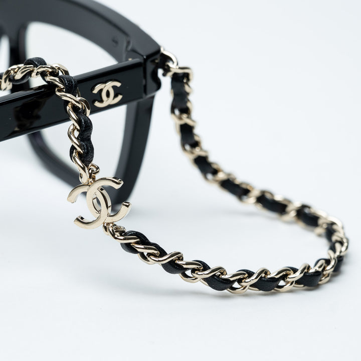 Pre-Loved Chanel™ Black Rectangle Frame Eyeglasses with chain design