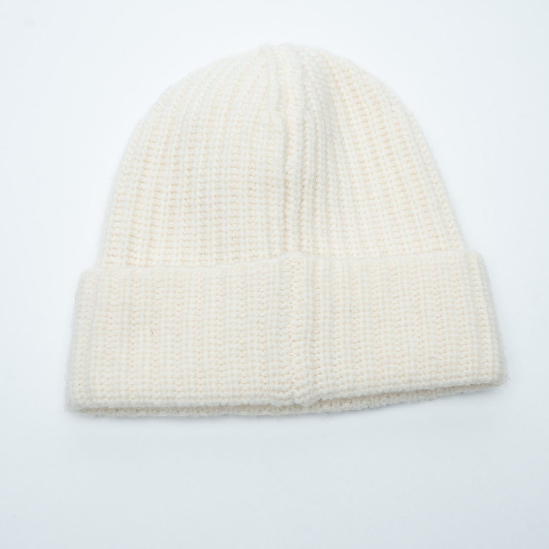 Fendi White Wool Cable Knit Logo Beanie