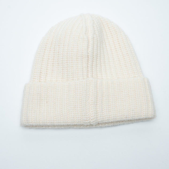 Fendi White Wool Cable Knit Logo Beanie