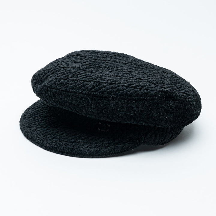 Black Viscose Blend Newsboy Cap. (front)