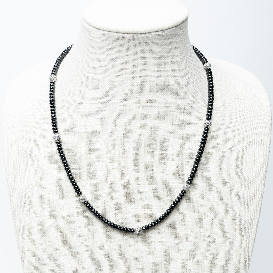 Black Spinel and Sterling Silver Spiritual Beads Necklace. (view 2)