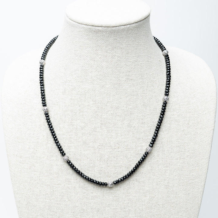 Black Spinel and Sterling Silver Spiritual Beads Necklace. (view 2)