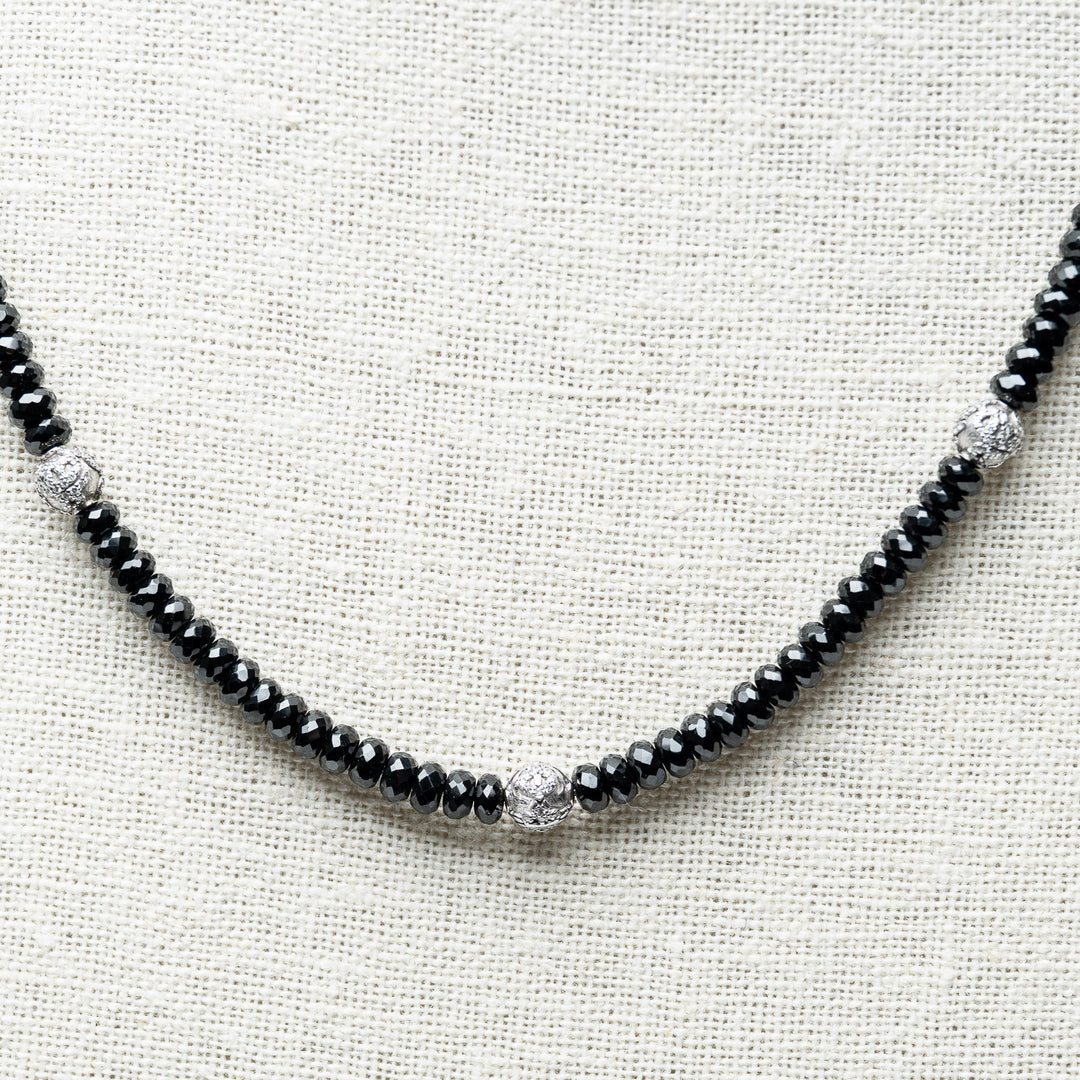 Black Spinel and Sterling Silver Spiritual Beads Necklace. (view 3)