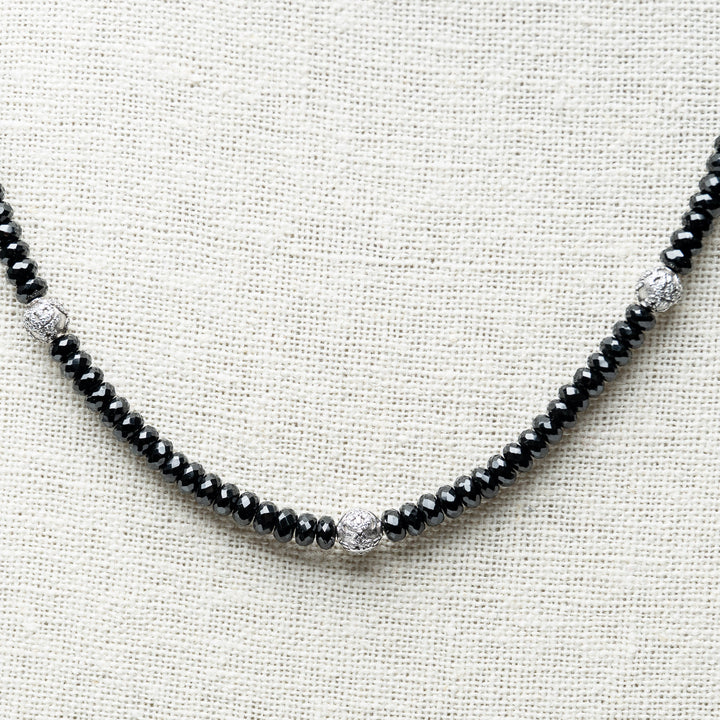 Black Spinel and Sterling Silver Spiritual Beads Necklace. (view 3)