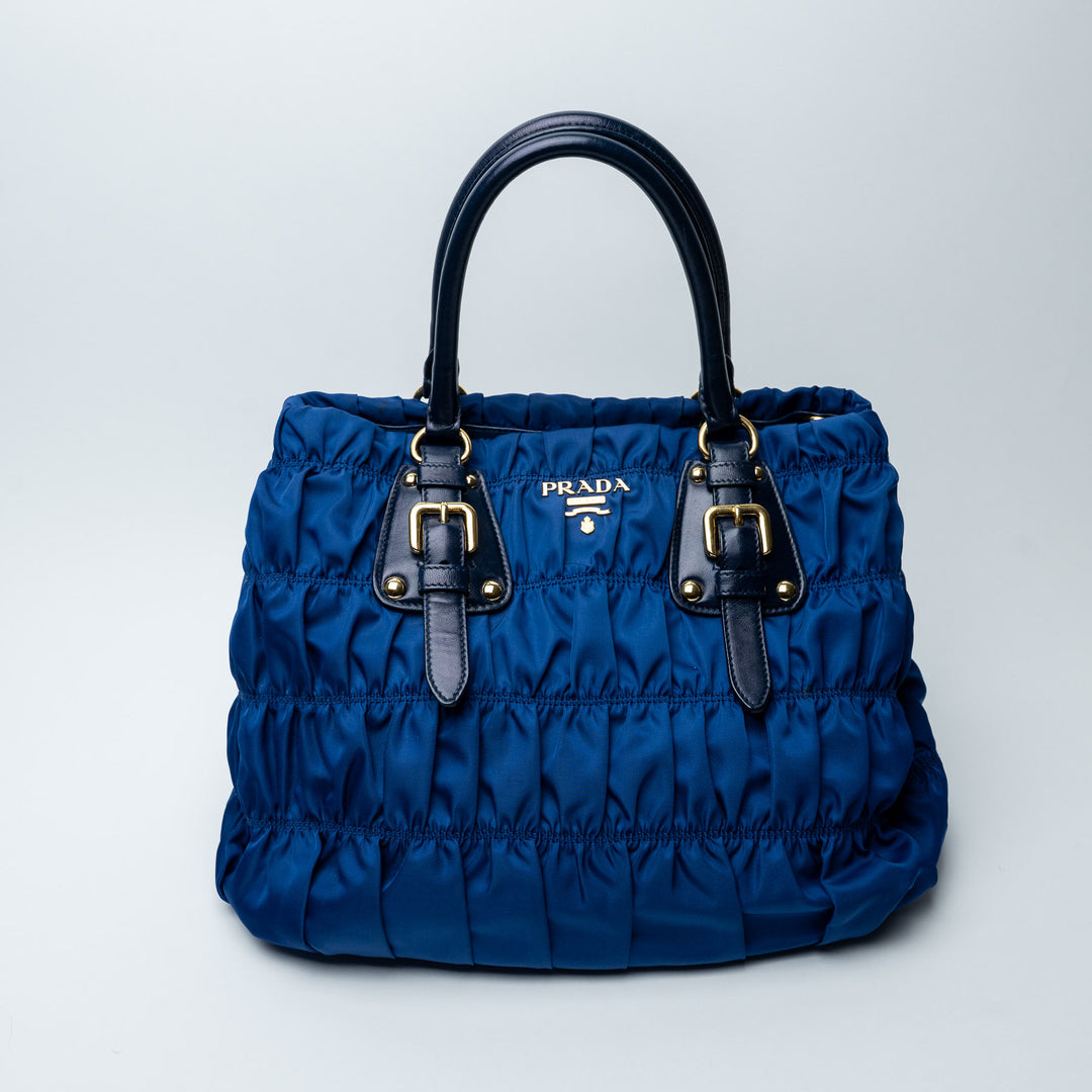 Blue Tessuto Gaufre Tote Bag. (front)