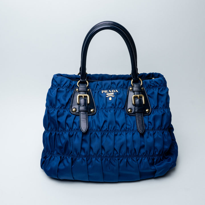 Blue Tessuto Gaufre Tote Bag. (front)