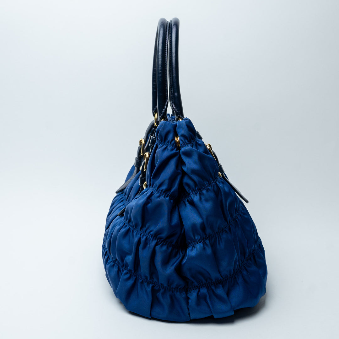 Blue Tessuto Gaufre Tote Bag. (view 3)