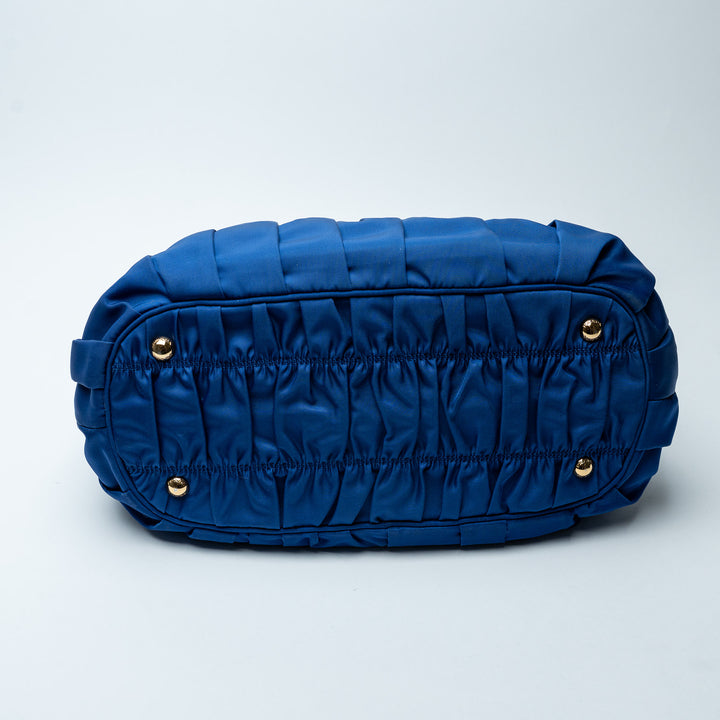 Blue Tessuto Gaufre Tote Bag. (view 4)