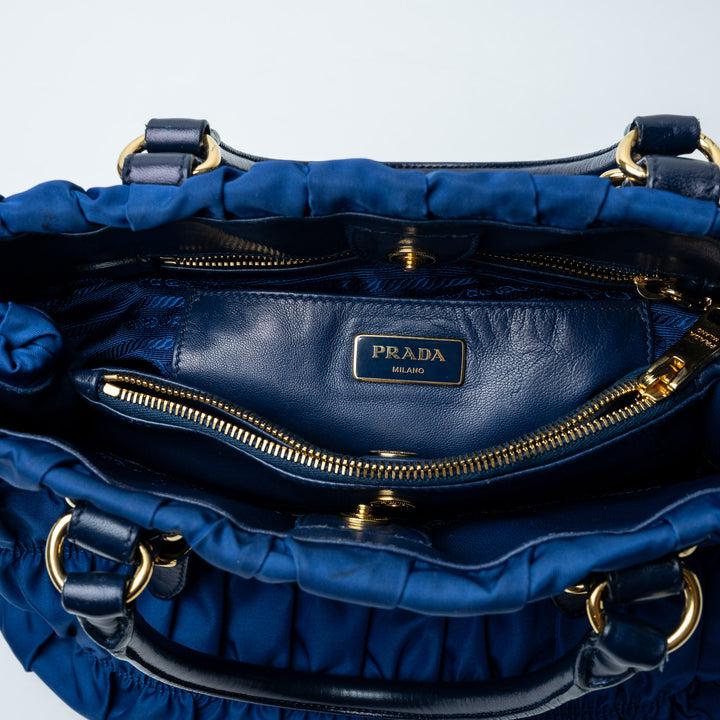 Blue Tessuto Gaufre Tote Bag. (view 6)