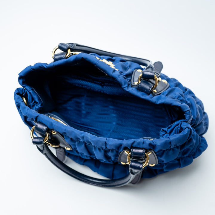 Blue Tessuto Gaufre Tote Bag. (view 7)