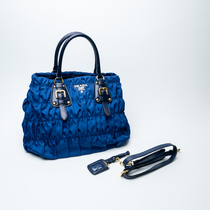 Blue Tessuto Gaufre Tote Bag. (view 8)