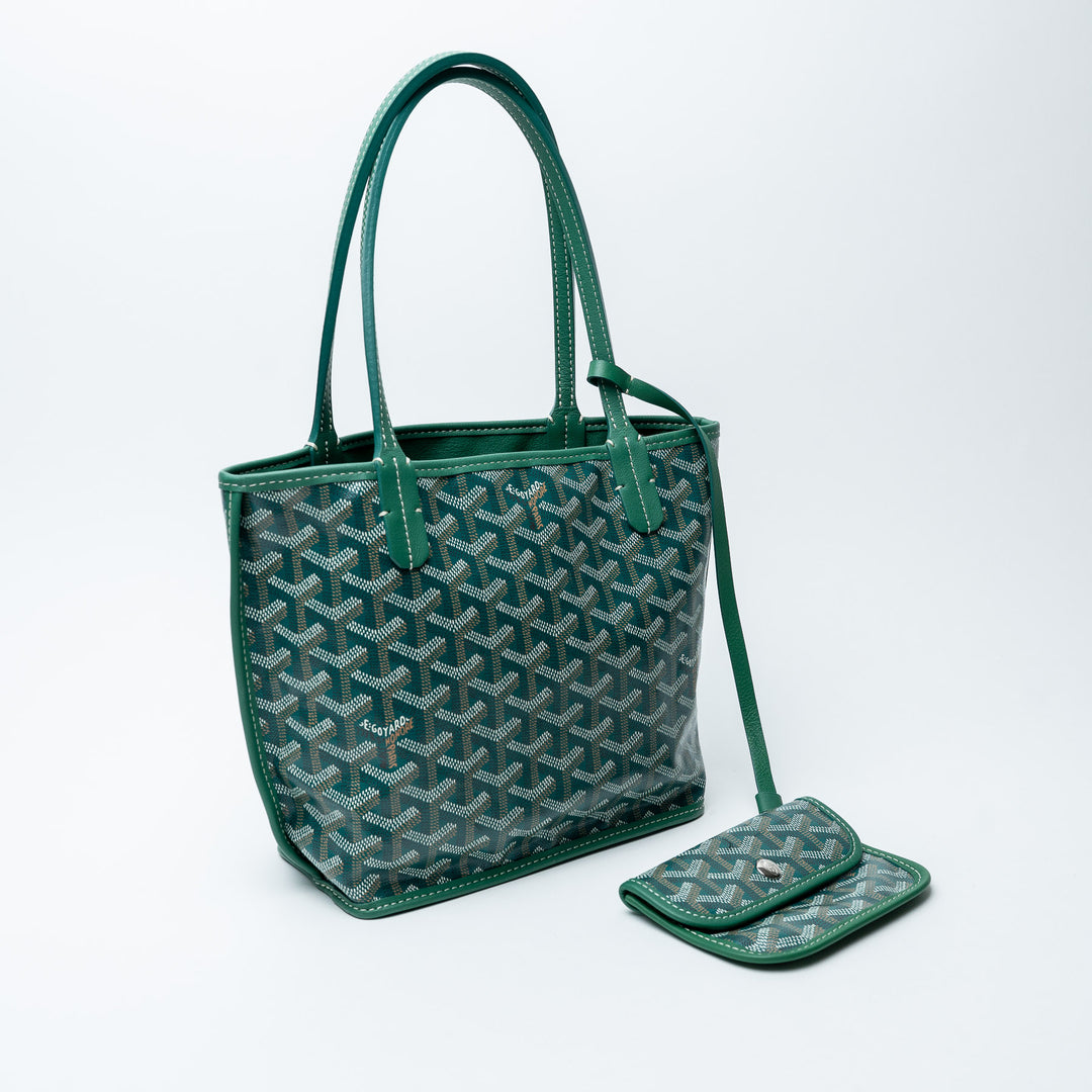 Green Goyardine Canvas Anjou Mini Reversible Tote Bag. (view 2)
