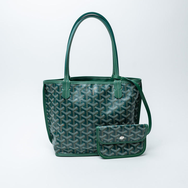 Green Goyardine Canvas Anjou Mini Reversible Tote Bag. (front)