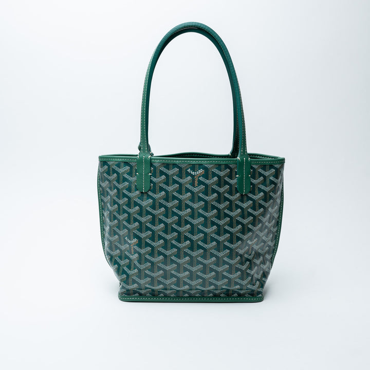 Green Goyardine Canvas Anjou Mini Reversible Tote Bag. (view 3)