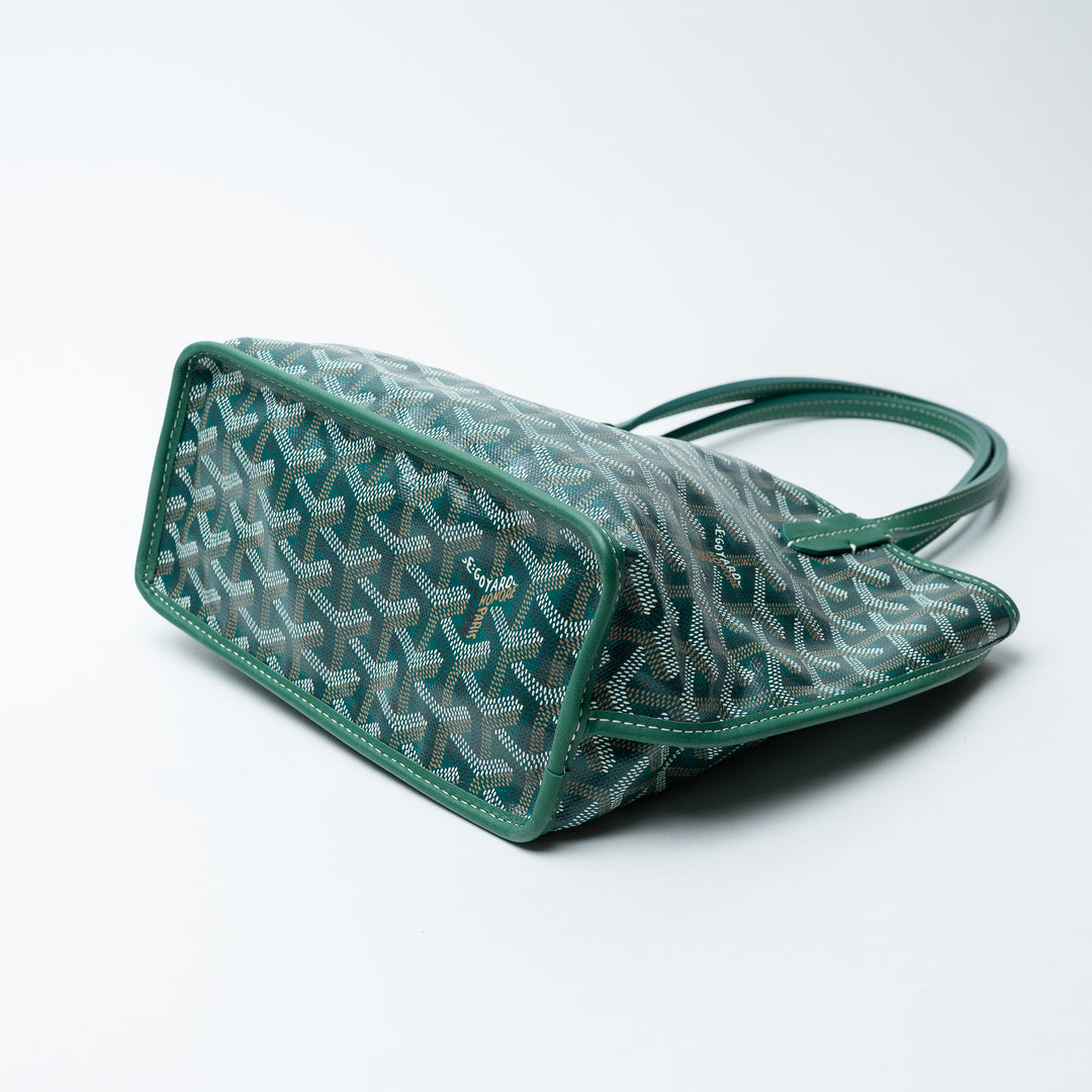 Green Goyardine Canvas Anjou Mini Reversible Tote Bag. (view 7)