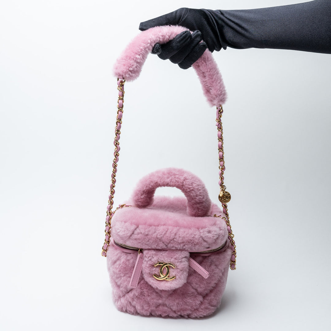 Pink Shearling Quilted Small Vanity Bag. (view 2)