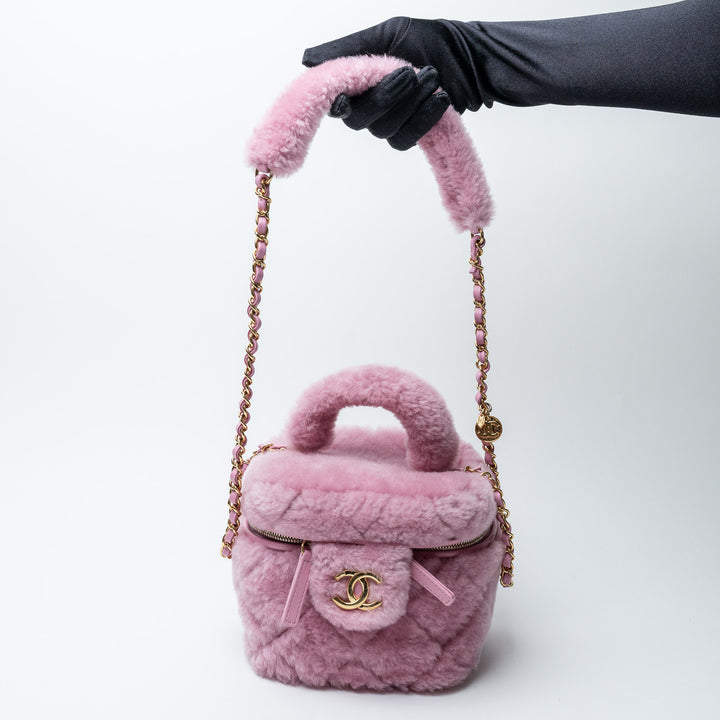 Pink Shearling Quilted Small Vanity Bag. (view 2)