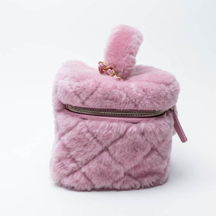 Pink Shearling Quilted Small Vanity Bag. (view 3)