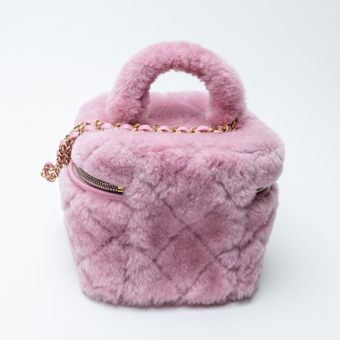Pink Shearling Quilted Small Vanity Bag. (view 4)