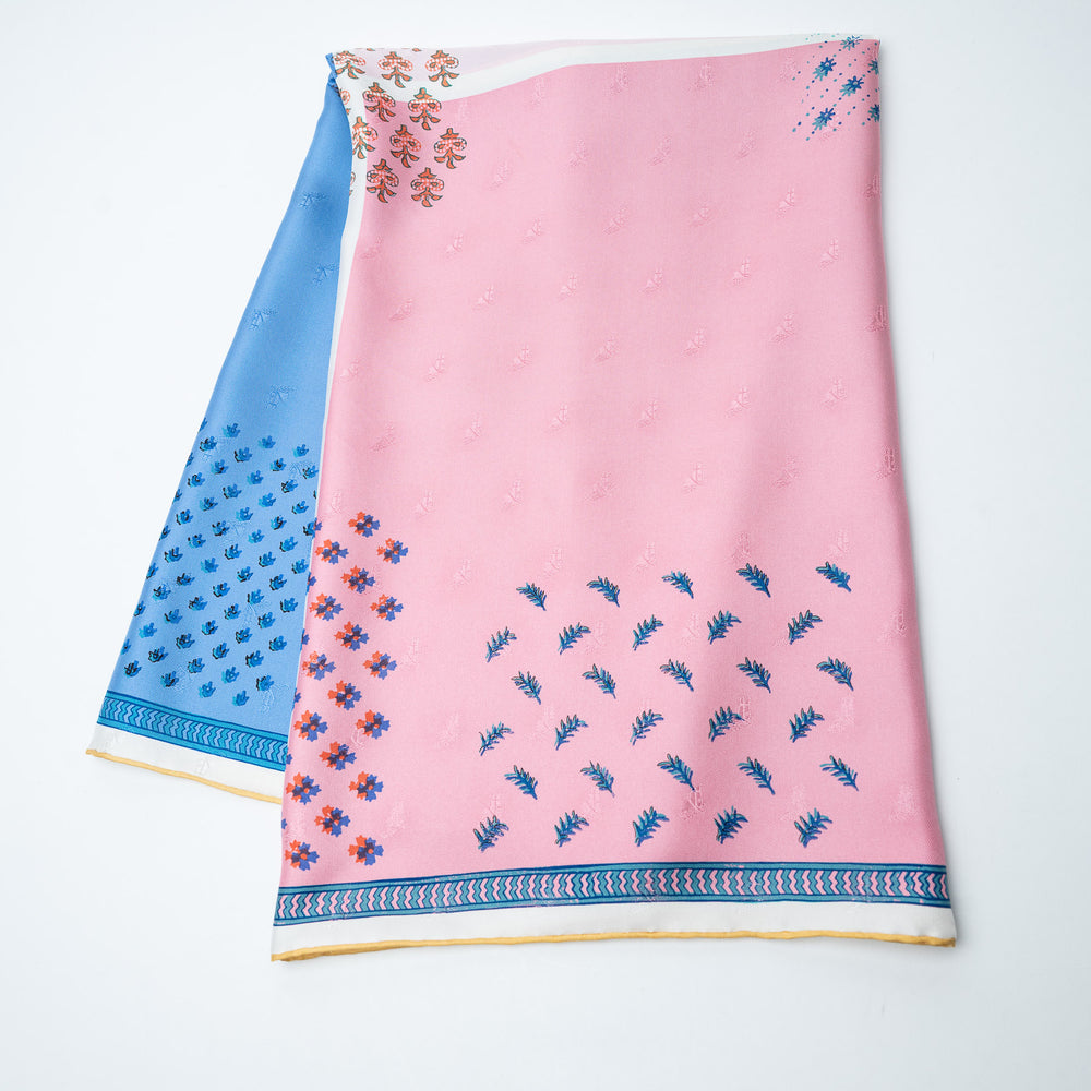 Blue and Pink Silk Carré Quadri au Bloc Scarf. (view 2)