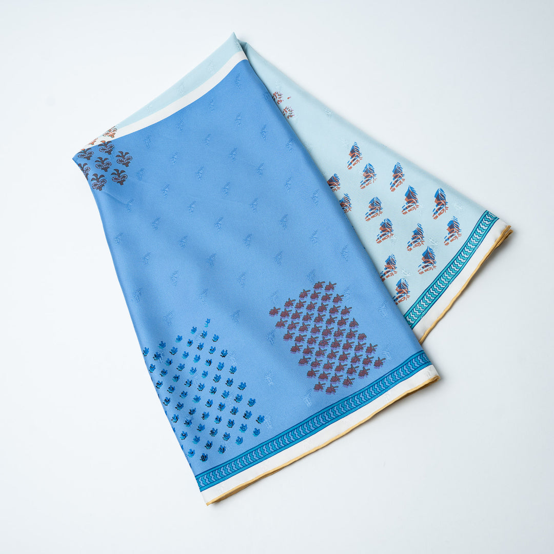 Blue and Pink Silk Carré Quadri au Bloc Scarf. (view 3)