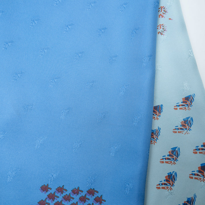 Blue and Pink Silk Carré Quadri au Bloc Scarf. (view 4)